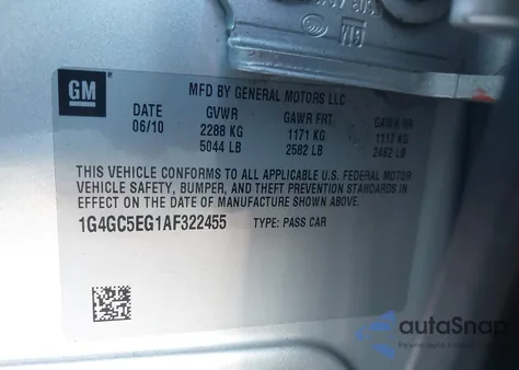 2010 Buick Lacrosse Cxl from USA, damaged, VIN 1G4GC5EG1AF322455